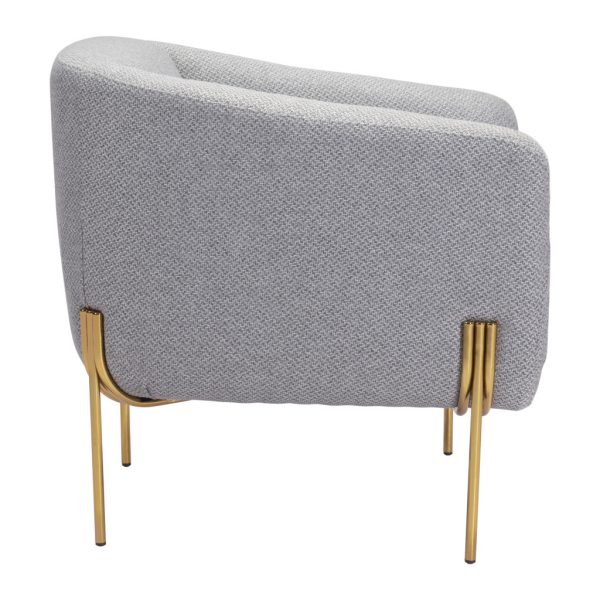 31" Gray And Gold Fabric And Upholstered Arm Chair - Image 3