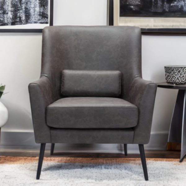 29" Black Faux Leather And Upholstered Arm Chair And Toss Pillow - Image 2
