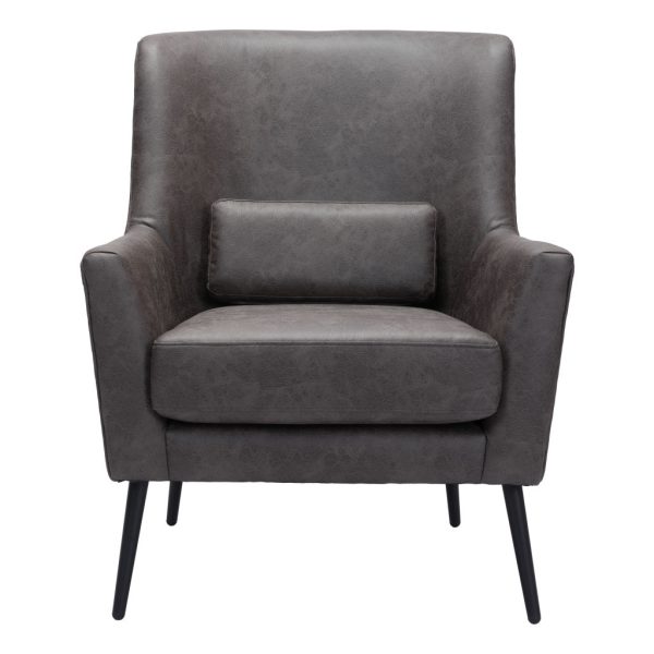 29" Black Faux Leather Arm Chair And Toss Pillow