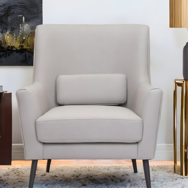 29" Gray And Black Faux Leather And Upholstered Arm Chair And Toss Pillow - Image 2