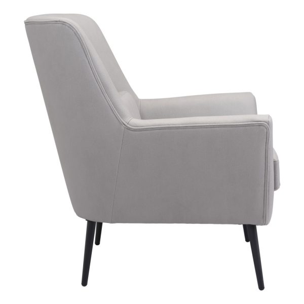 29" Gray And Black Faux Leather And Upholstered Arm Chair And Toss Pillow - Image 3