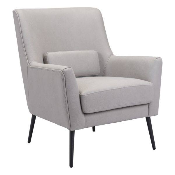 29" Gray And Black Faux Leather And Upholstered Arm Chair And Toss Pillow