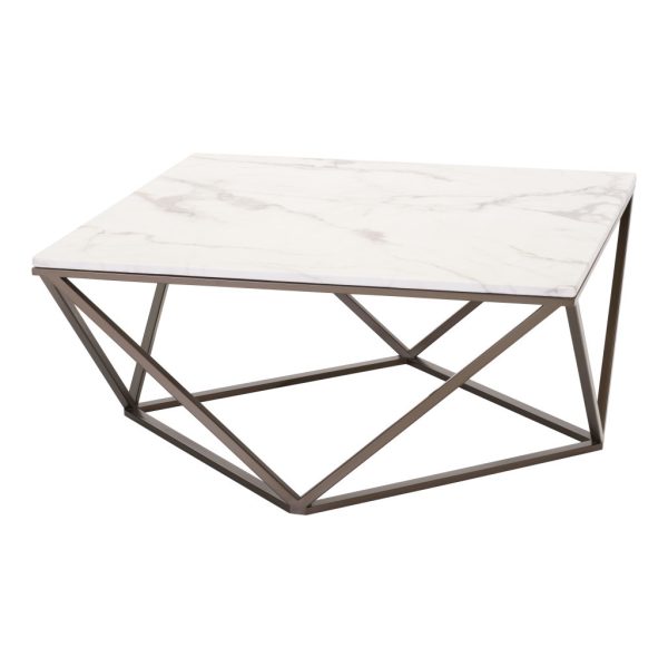 36" White Faux Marble And Steel Square Coffee Table - Image 4