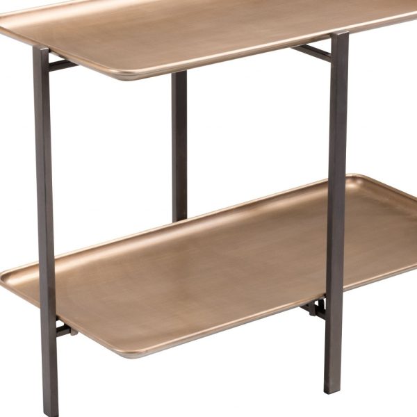33" Gold And Black Steel Coffee Table With Shelf - Image 2