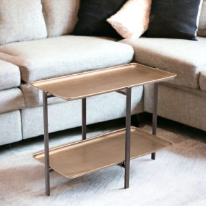 33" Gold And Black Steel Coffee Table With Shelf