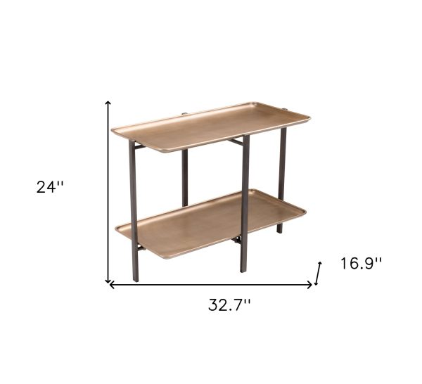 33" Gold And Black Steel Coffee Table With Shelf - Image 4