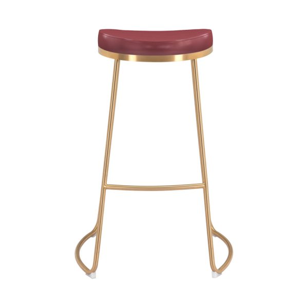 Set of Two 31" Burgundy And Gold Steel Backless Bar Height Bar Chairs - Image 3