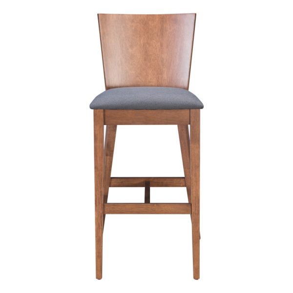 Set of Two 29" Gray And Brown Solid Wood Low Back Bar Height Bar Chairs - Image 3