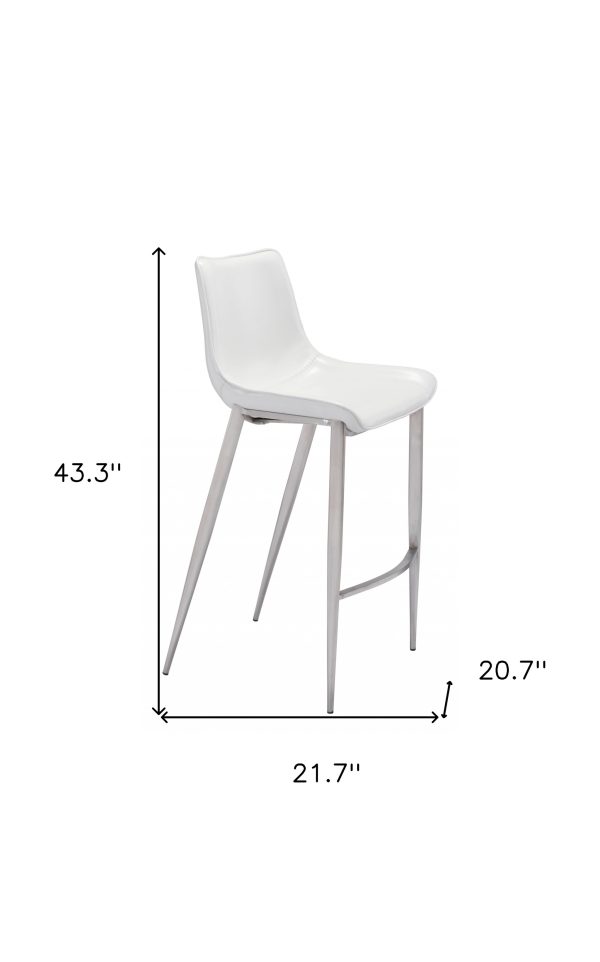 Set of Two 30" White And Silver Steel Low Back Bar Height Bar Chairs - Image 4