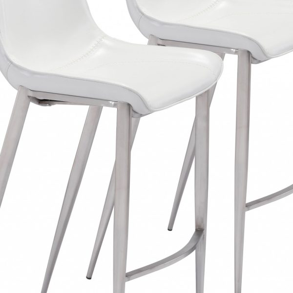 Set of Two 30" White And Silver Steel Low Back Bar Height Bar Chairs - Image 2