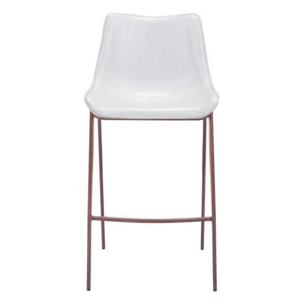 Set of Two 30" White And Brown Steel Low Back Bar Height Bar Chairs - Image 3