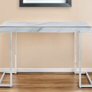 46" White and Silver Genuine Marble Sled Console Table