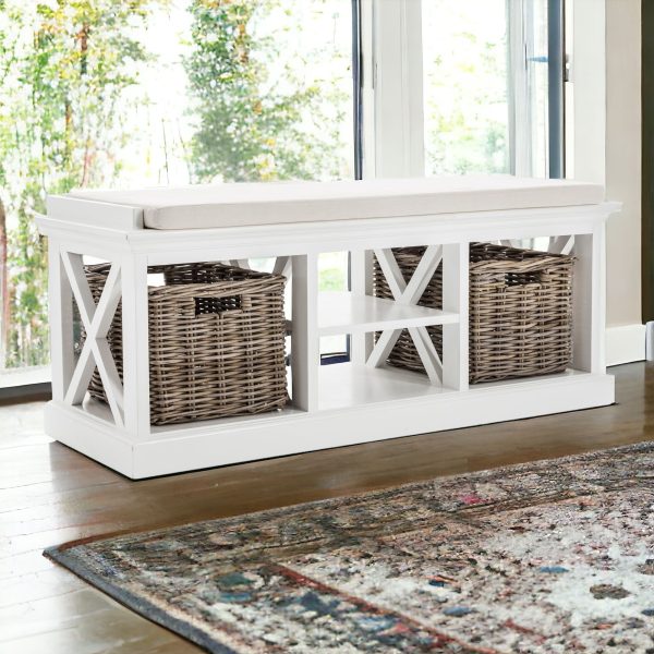 Classic White Bench and Basket Set - Image 2