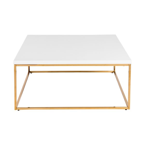 35" White and Gold Wood And Metal Square Frame Coffee Table - Image 3