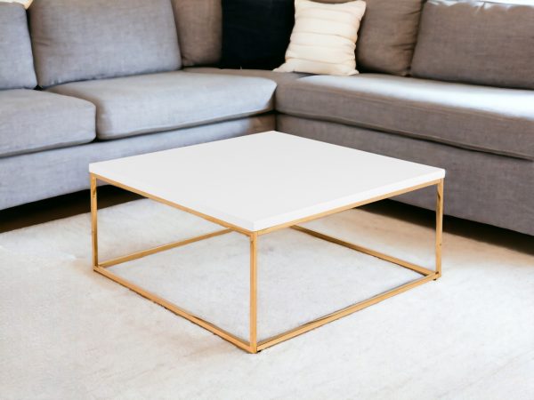 35" White and Gold Wood And Metal Square Frame Coffee Table - Image 2