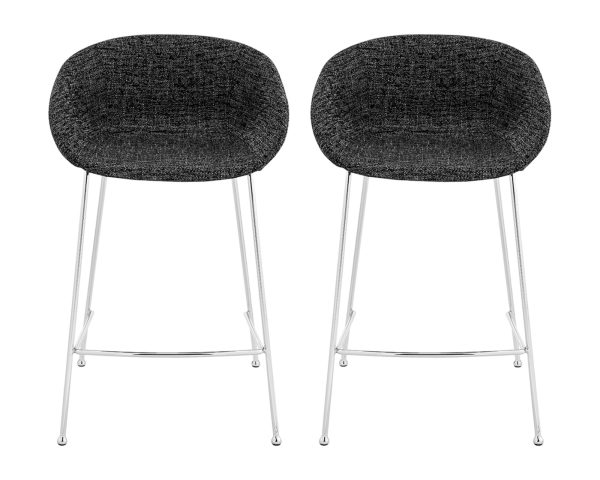 Set of Two 26" Black And Silver Steel Low Back Counter Height Bar Chairs - Image 2