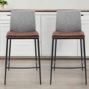 Set of Two 26" Brown And Black Steel Low Back Counter Height Bar Chairs