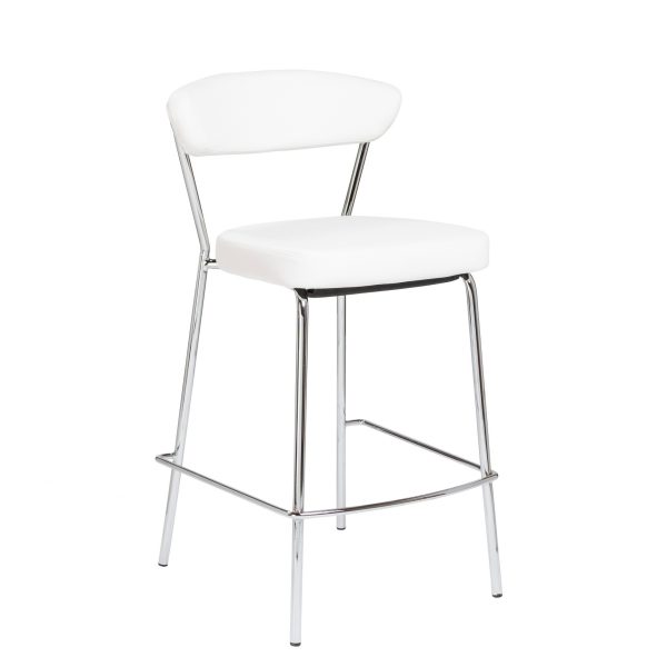 Set of Two 26" White And Silver Steel Low Back Counter Height Bar Chairs - Image 3