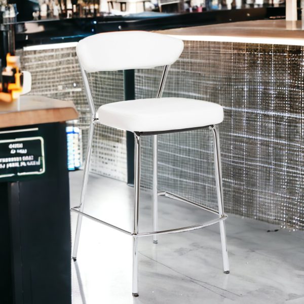 Set of Two 26" White And Silver Steel Low Back Counter Height Bar Chairs - Image 2