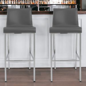 Set of Two 31" Gray And Silver Steel Low Back Bar Height Bar Chairs