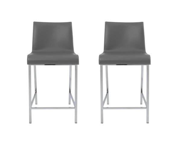 Set of Two 24" Gray And Silver Steel Low Back Counter Height Bar Chairs - Image 2