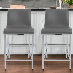 Set of Two 24" Gray And Silver Steel Low Back Counter Height Bar Chairs