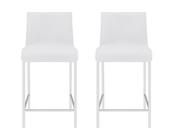 Set of Two 24" White And Silver Steel Low Back Counter Height Bar Chairs - Image 2