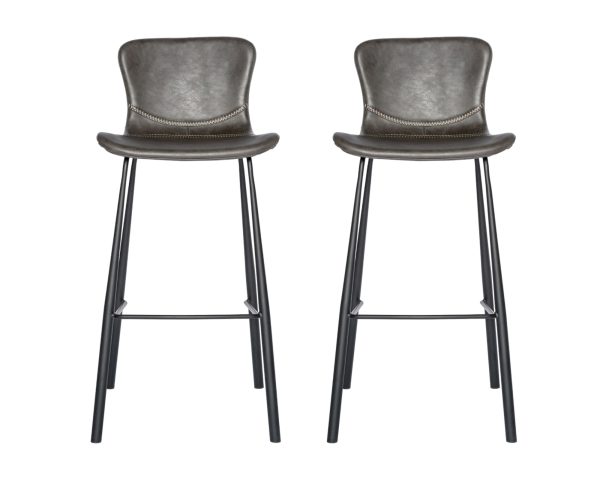 Set of Two 30" Gray And Black Steel Low Back Bar Height Bar Chairs - Image 2