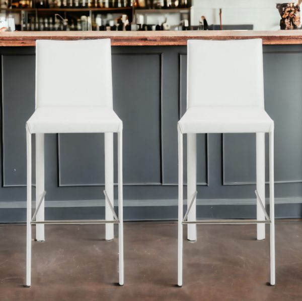 Set of Two 30" White Steel Low Back Bar Height Bar Chairs - Image 2