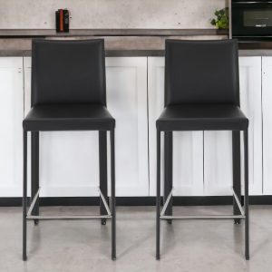 Set of Two 26" Black Steel Low Back Counter Height Bar Chairs