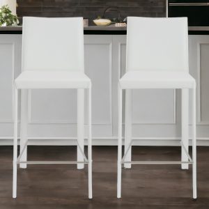 Set of Two 26" White Steel Low Back Counter Height Bar Chairs