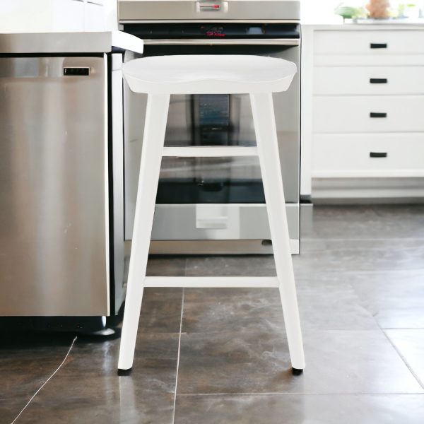 25" White Solid Wood Backless Counter Height Bar Chair - Image 2