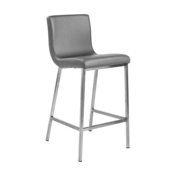 Set of Two 26" Gray And Silver Faux Leather And Steel Low Back Counter Height Bar Chairs - Image 3
