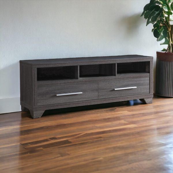 60" Gray Cabinet Enclosed Storage TV Stand - Image 2