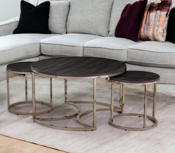 32" Champagne And Charcoal Manufactured Wood And Metal With Iron Round Coffee Table - Image 2