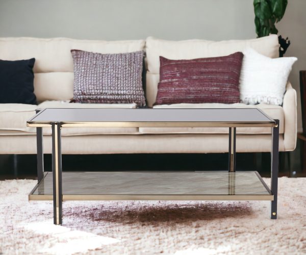 43" Champagne Mirrored And Metal Rectangular Mirrored Coffee Table - Image 2