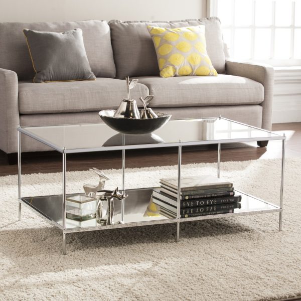 42" Chrome Glass And Metal Rectangular Mirrored Coffee Table - Image 2