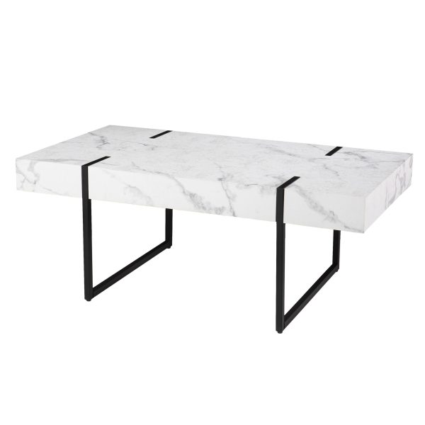 43" White And Black Faux Marble And Metal With Iron Coffee Table - Image 3
