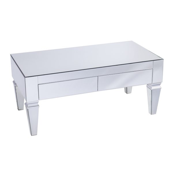 41" Silver Glass With Iron Mirrored Coffee Table - Image 3