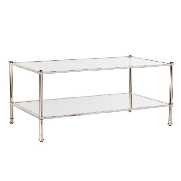 43" Silver Mirrored And Metal Rectangular Mirrored Coffee Table - Image 3