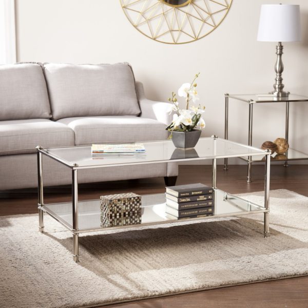 43" Silver Mirrored And Metal Rectangular Mirrored Coffee Table - Image 2