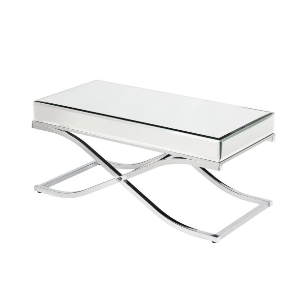 42" Silver Mirrored And Metal Rectangular Mirrored Coffee Table - Image 3