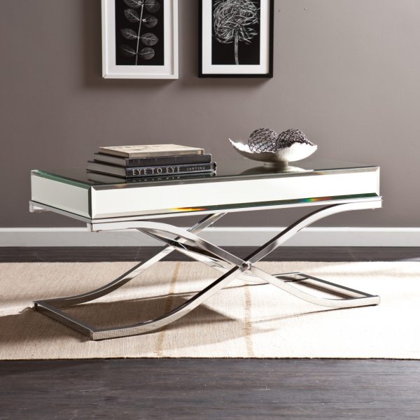 42" Silver Mirrored And Metal Rectangular Mirrored Coffee Table - Image 2