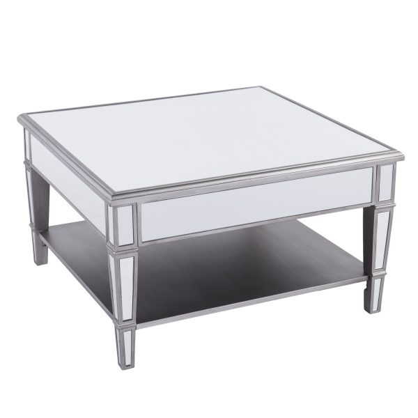 29" Silver Mirrored Square Coffee Table With Shelf - Image 3