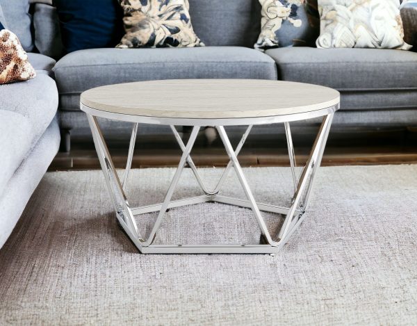 33" Silver Manufactured Wood And Metal Round Coffee Table - Image 2