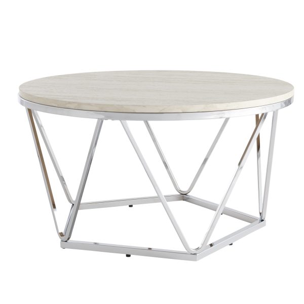 33" Silver Manufactured Wood And Metal Round Coffee Table - Image 3