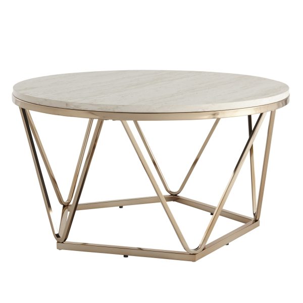 33" Champagne Solid Manufactured Wood And Metal Round Coffee Table - Image 3