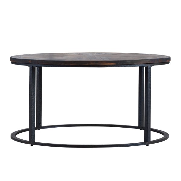 36" Natural And Brown Reclaimed Wood And Metal Round Coffee Table - Image 3