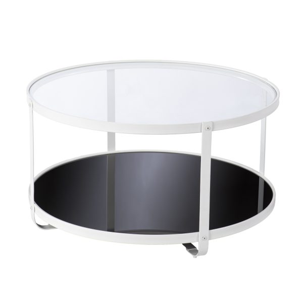 32" White Glass And Metal Two Tier Round Coffee Table - Image 3