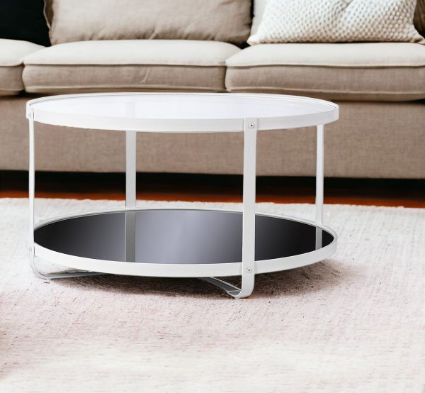 32" White Glass And Metal Two Tier Round Coffee Table - Image 2